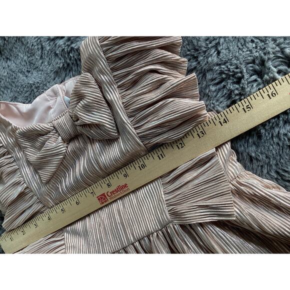 Janie and Jack Girls Metallic Plisse‎ Bow Dress Birthday Party Rose Gold Size 8 - Picture 11 of 12